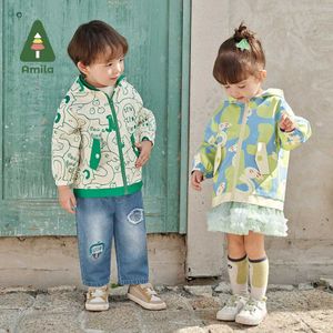 Cardigan Amila Baby Jacket 2024 Spring New 3-in-1 Waterproof Windproof Printed Coat Girls Boys Cute Children ClothesL2405