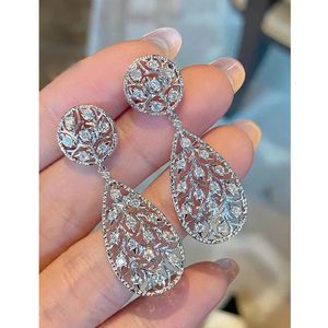 27Style Luxury 925 Sterling Silver Full Lab Diamond Leaf Dangle Earrings for Women Wedding Fine Jewelry Accessories Elegant Gift240507