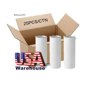 Американская CA Stock 25pc/Carton 20oz Soublimation Bottle Bloke Blank нержавеющая сталь Tumbler DIY прямые чашки вакуумной изолирован