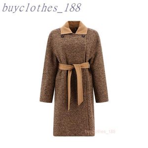 Casaco de trincheira de comprimento médio feminino MaxMaras Wool Blend Coat Italian Brand Italian Luxury Casat de alta qualidade Cashmere Casat 97VD