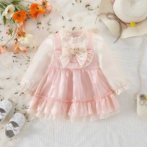 Mädchenkleider Frühling und Herbst Neue Boge Little Bear Girl Prinzessin Kleid süße Kinderkleidung lang Ärmeln (0-3 Jahre alt)