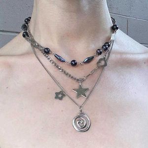 Pendant Necklaces Punk Charm Jewelry Chain Vortex Pendant Necklace Retro Star Necklace Womens Fashion Gothic Necklace Accessories Gleng J240513