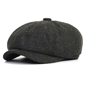 Berets wełna tweed herringbone newsboy czapka gatsby ośmiokątna kapelusz mężczyzn 8-czwarty panel Cabbie Flat Caps Kobiet kierowca Beret Hat B240516