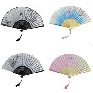 Decorative Figurines Chinese Style Folding Fan Vintage Silk Tassel Art Crafts Gift Home Decorations Dance Hand Bamboo Room Decor