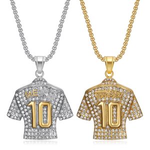 Den senaste Hiphop Titanium Steel Gold Plated Diamond Jesus Necklace Football No. 7 och 10 Shirt Metal Pendant Necklace