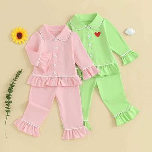Pajamas Womens pajama set long sleeved lapel pleated hem button red top and pants 2-piece set 2-6 years old d240516