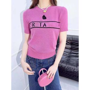 French Summer Round Neck Short Sleeves New Letter Five Pointed Star Jacquard Slim and Elegant Knitted Sweater for Women