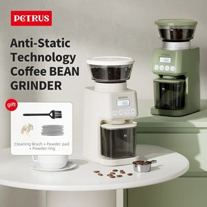 Petrus Electric Coffee Bean Grinder med 51 exakta inställningar Rostfritt stål Konisk burr Digital Timer Display 240429