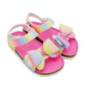 Sandali 2024 Nuovi bambini Girl Sandals scarpe pianeggianti Cork Casual Colorful Bling Bow Fashion 1-12 anni Old di alta qualità all'ingrosso di alta qualità Y240515