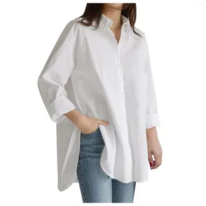 Women's Polos 2024 Spring Autumn Women Shirts White Solid Loose Oversized Blouses Tops And Casual Pockets Blusas Plus Size 5XL