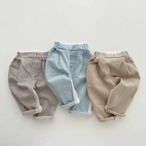 Trousers 2023 Autumn New Baby Casual Pants Childrens Loose Trousers Solid Boys Jeans Fashion Childrens Striped Pants Girls Clothing d240517