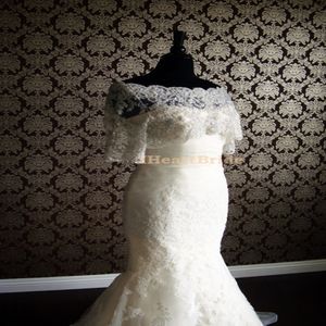 Weiße oder Elfenbein Brauthülle Jacken halbe Ärmel Spitzenbrautjacke mit Kristallperlen Bolero Jacke Hochzeitskleid 246c