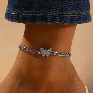 Anklets Fashionable Bohemian Butterfly Bracelet Water Diamond Bracelet Womens Summer Beach Bracelet Butterfly Barefoot Bracelet d240517