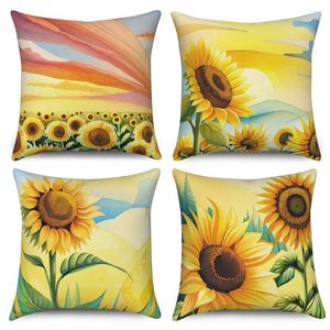 Kudde solros tryck fodral polyester kudde heminredning blommig scenisk täckning soffa bil dekorativa kast kuddar omslag