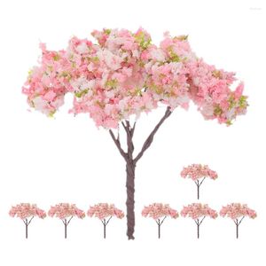 Flores decorativas 8 PCs simulados Cherry Blossom Tree Tree Miniature Plant Decor Building Modelo de Flor romântica