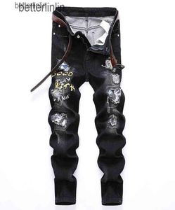 Vår- och hösten New Men039S Rock Revival Mens Designer Jeans Designs For Men Hole Patch Men039S Liten Straight Slim Trend 9977749
