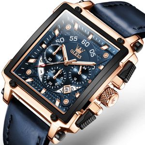 2024 NewGenuine Leather Calendar Multicanctal Chronograph Watch Square Quartz Watch for Man
