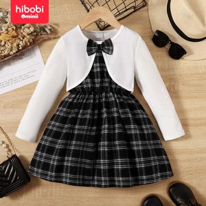 Hibobi Toddler Girls مزيفة من قطعتين مقصورة بأكمام طويلة فستان خريف شتاء من المريح ومريح تنورة منقوشة L2405