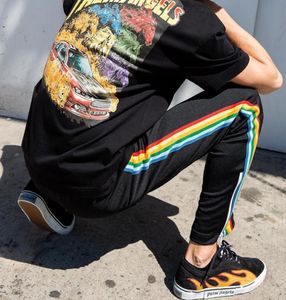 Casual pants designer men039s rainbow striped pants zipper cotton sweatpants fashion trend Joker pants new whole1182264
