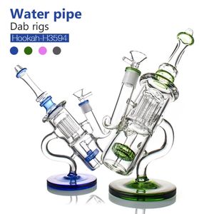Hookahs 9.8 inch Recycler Dab Rigs Ash Catcher Thick Glass Bong Water pipes Bongs Bubbler with 14mm Glass Bowl H3594