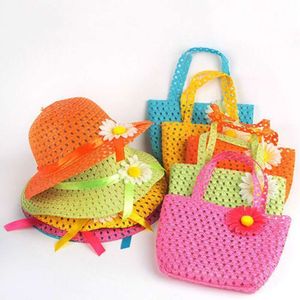 2Pcs/Set Baby Girls Straw Sun Hat and Purse Sets Kids Child Birthdays Easter Party Daisy Flower Summer Beach 1-4T L2405