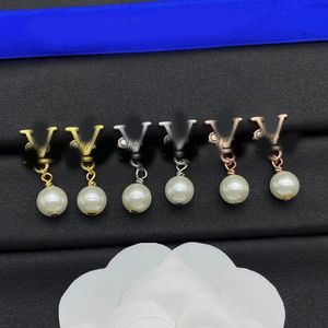 Luxury Earrings Designer Crystal Letter Charm Earring Pearl Dangle 18K Gold 925 Silver Plated Stud Ear Hoop Drop Earrings For Woman Wedding Fashion Jewelry Gift