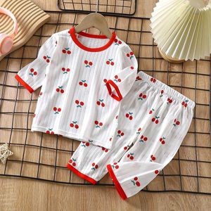 Pajamas 2024 New Childrens Home Clothing Set Pure Cotton Boys Clothing Girls Pajamas رفيعة ملابس الأطفال و Childrens Choice D240516