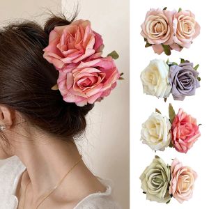 Dwustronne kwiaty Symulacja Hair Hair Claw Flower Shark Clip French Style Ponytail Uchwyt Kucyk duży rozmiar zaciski włosów Akcesoria do włosów