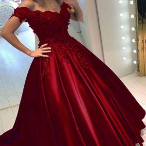 Off Shoulder Appliques Beaded Satin Formal Prom Evening Dresses Long Ball Gown Quinceanera Sweet 16 Navy Blue Purple Burgundy 2737