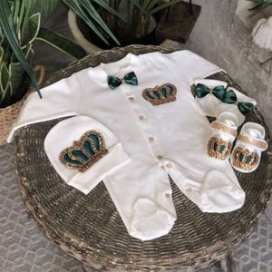 Doll -glings Emerald Gold Crystal Baby Bling My 1st Christmas Photography 4PCS Romper Hat Shoes Mittens Sapat Let L2405