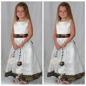 White With Camo Flower Girls Dresses For Country Wedding Cap Sleeve Jewel Little Girls Party Dress For Special Occasion Dress Gown Comm 299Z