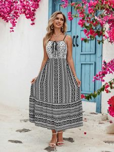 Basic Casual Kleider Chic Clothing Print Langes Kleid für Frauen sexy Party Schlanker Halfter Midi Kleider Frühling Sommer lässig weibliche Urlaub A-Line Kleider Y240515