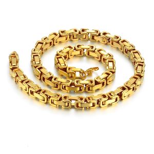Hip Hop Mens Thick Gold Byzantine Chain Necklaces Male 8mm Gold Color Stainless Steel Chains For Men Jewelry 22 26 28 240508
