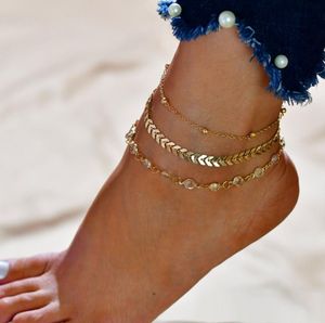 Populära nya dubbla kopparchip Sequin Foot Chain National Style Jewelry4071345