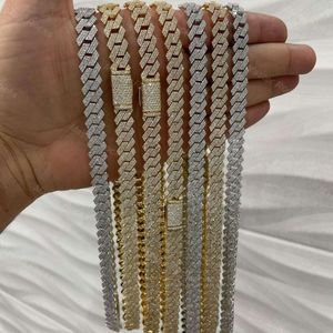 HotSale Sterling Sier Chain 12mm Three Rows Prong Set VVS Moissanite Diamond Iced Out Cuban Link