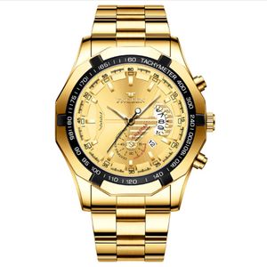 FNGEEN Brand White Steel Quartz Mens Watches Crystal Glass Watch Date 44MM Diameter Personality Luxury Gold Stylish Luminous Business M 216P