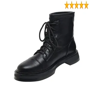 Boots Women Leather Motorcycle Fashion Lace Up High Top Stretyy Safety Riding Shoes Casual Logo Logo Feminino