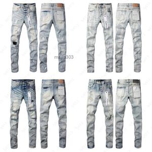 Designer jeans för män lila jeans high street denim byxa Europe och USA modevatten fit hole hip-hop smala jean byxor 3wi4