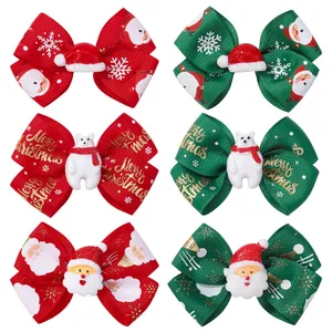 Baby Girls Bow Hairpins Barrettes Christmas Grosgrain Ribbon BB Bow Clip Snowflake Kids Girl Pinwheel Hair Clips Xmas Hair Pin Accessories YL3063