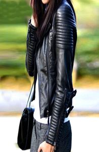 2018 Nova chegada feminino Autumn Winter Black Black Faux Leather Jackets Lady Motorcycle Pu Biker Coats Outer;