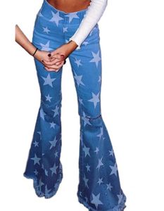Kobieta moda chuda gwiazda dżinsy drukowane z mączkowymi dżinsami dżinsami seksowne High Street Bell Bottoms Vintage Flare Pants847141536