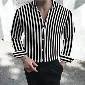 Camisas casuais masculinas Botão de camisa formal Lapel preto e branco Red Slave longa colarinho listrado Casamento Roupas de tamanho grande 6xl