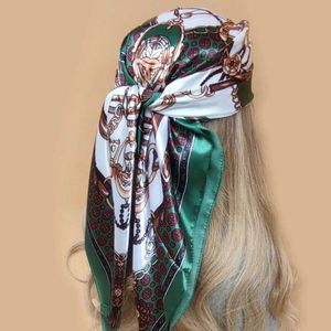 Bandanas Durag Womens Big Headband Fashion Printed Silk Satin Scarf Womens 90cm x 90cm Luxury Brand Square Shls Headband J240516
