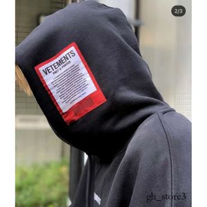 Vetements Hoodie 22SS Red Label Naklejka 100 bawełniana rozmiar ue vetements bluzy mężczyźni kobiety High Street Autumn Winter Pullover 608