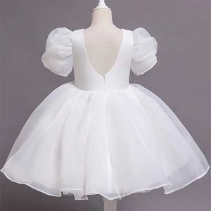 Vestidos de menina meninas Menas de manga soprada Princesa vestidos brancos para casamento crianças formal aniversário festas de baile de baile TULLE TUTU VESTIDO