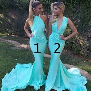 Turquoise Mermaid Bridesmaid Dresses Long 2022 High Neck Pleats Open Back African Women Wedding Guest Dress Maid Of Honor Dress Gowns 2378