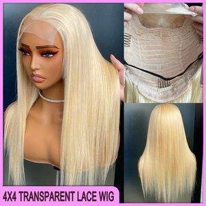 On Sale Malaysian Peruvian Brazilian 613 Silky Straight 4x4 Transparent Lace Closure Wig 100% Raw Virgin Remy Human Hair Just One
