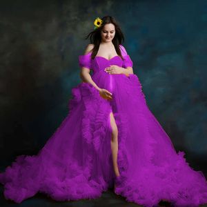 Ruffle prom badrobe nattkläder klänningar fotografering baby shower anpassa sexig off axel moderskap mantel fotoshoot klänning