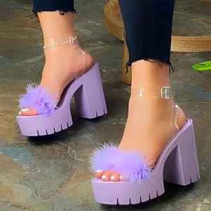 Sandały palce otwórz kobiety PVC Gladiator Super High Heels Summer Buty Kobieta Platforma Platforma Przezroczysta duży rozmiar 42 9f05