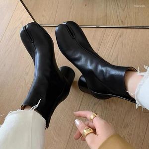 Stivali ippeum split toe per donne caviglia rotonde scarpe tallone in pelle nera inverno autunno personalizzare plus size 43